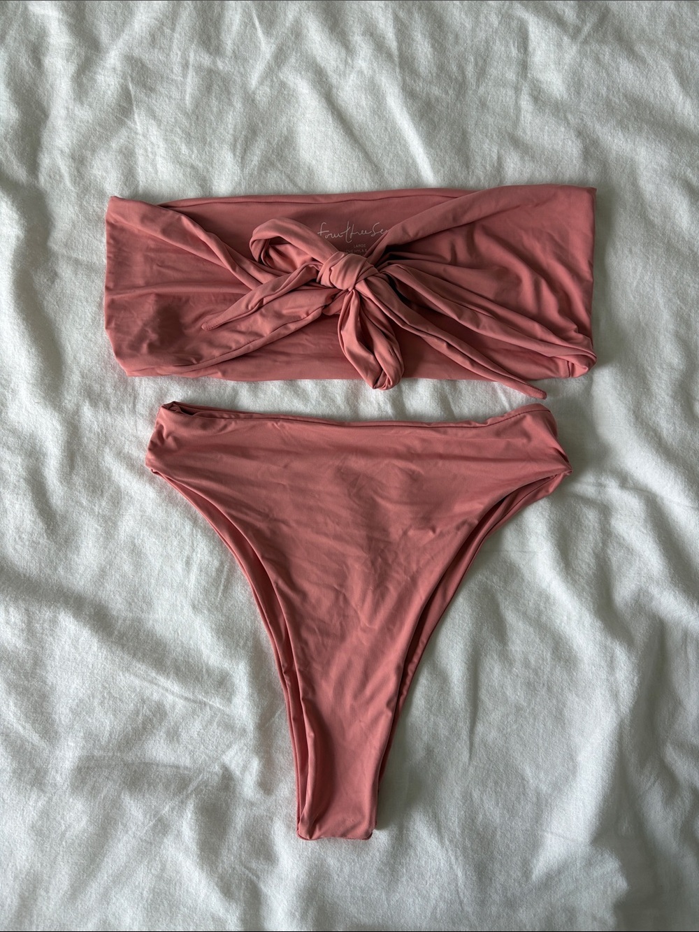 437 Blush Pink Tie-Front Bandeau Bikini Set